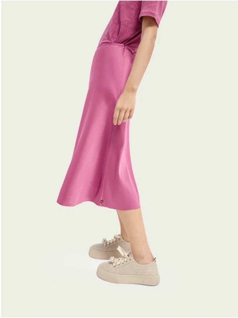 Scotch & Soda Satin A-Line Midi Skirt in Rose - Picture 2 of 8